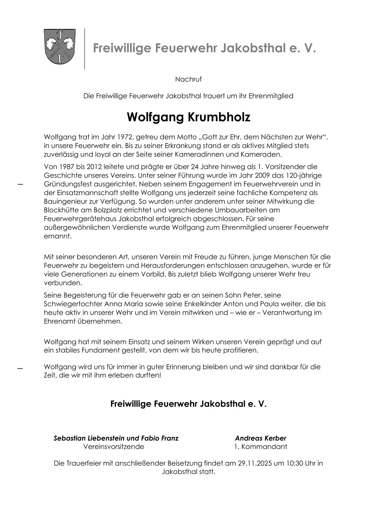 Nachruf Wolfgang Krumbholz