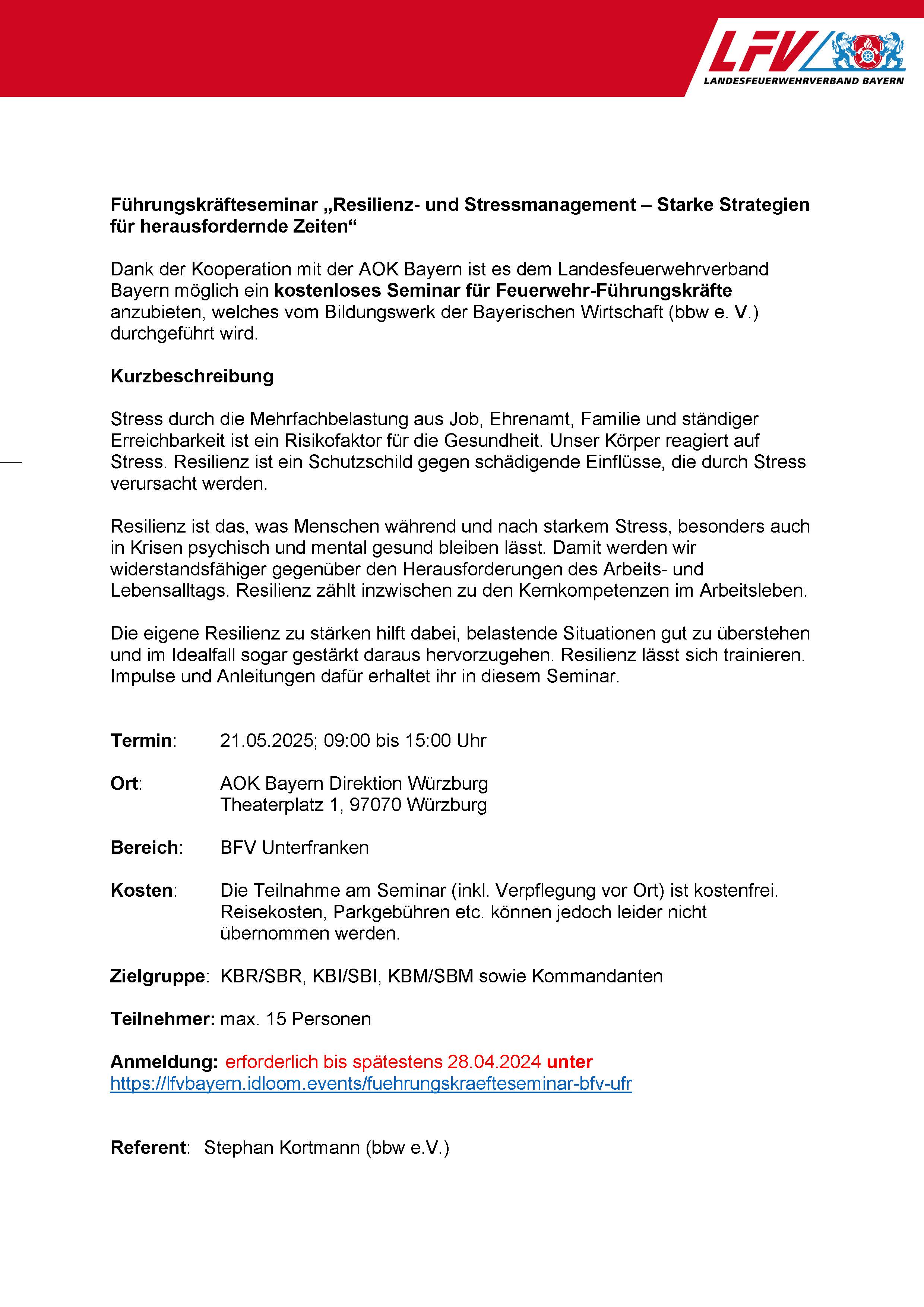 Einladung zum Führungskräfteseminar BFV Unterfranken Seite 1