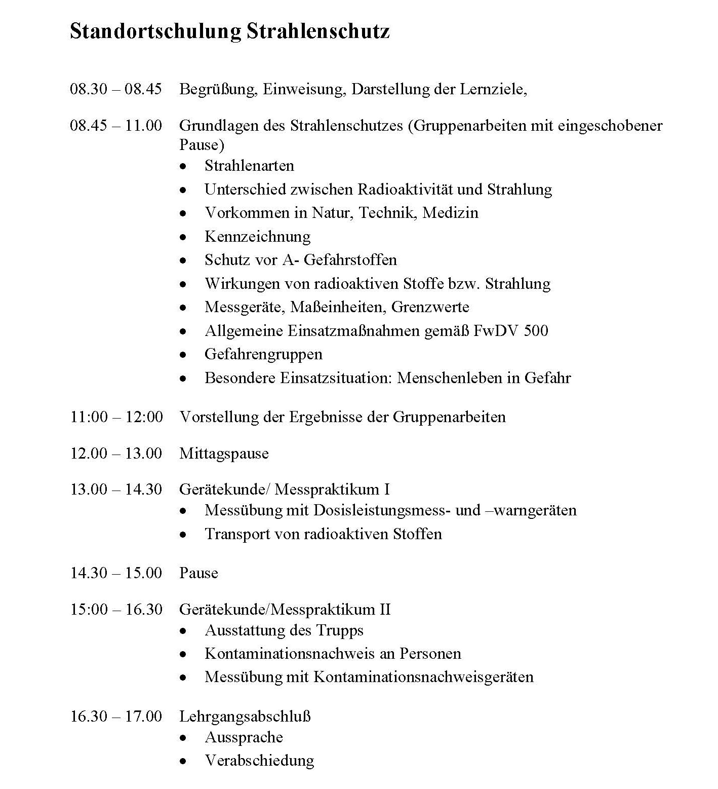 Ablauf Strahlenschutz Standortschulung