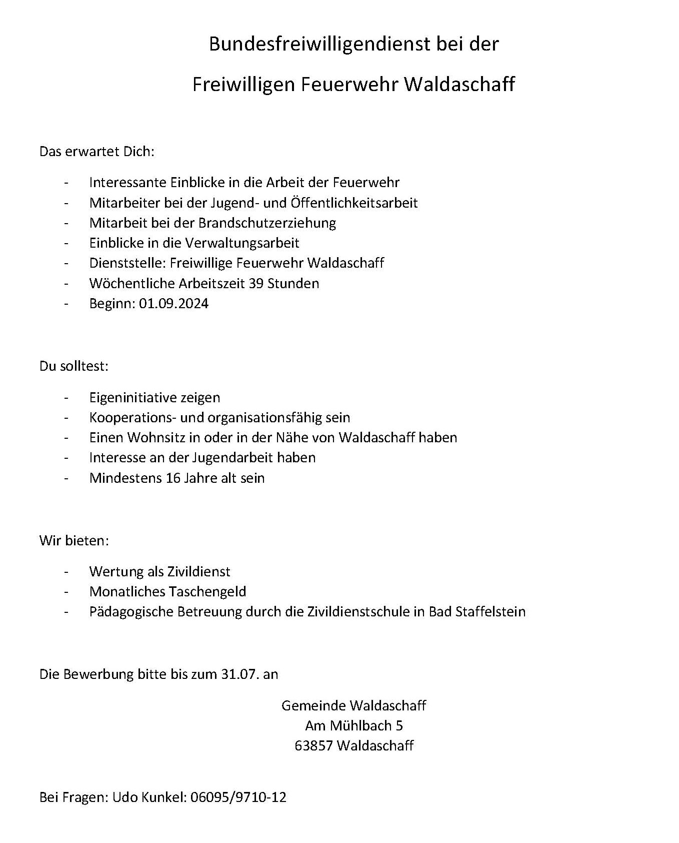 240618 Stellenausschreibung BufDi bei der FF Waldaschaff