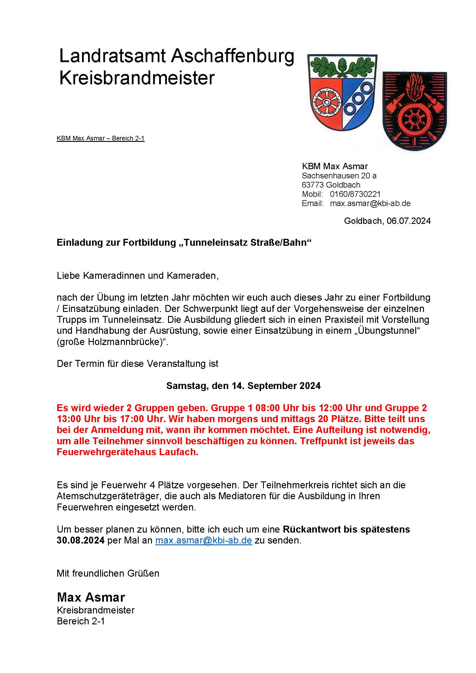 240708 Anschreiben Übung Tunnel 2024