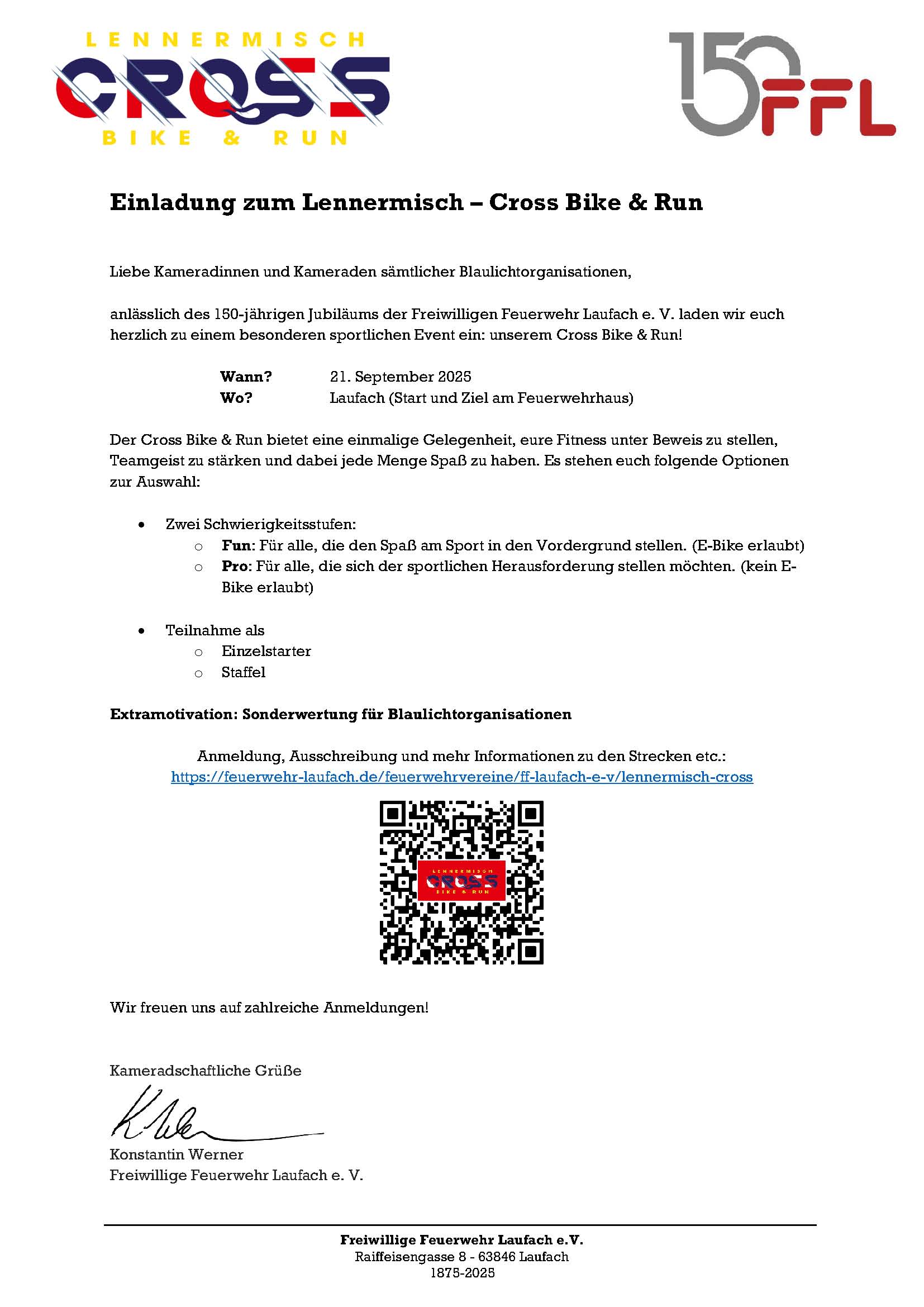 Einladung der FF Laufach zum Lennermich Cross am 21.09.25 Seite 1
