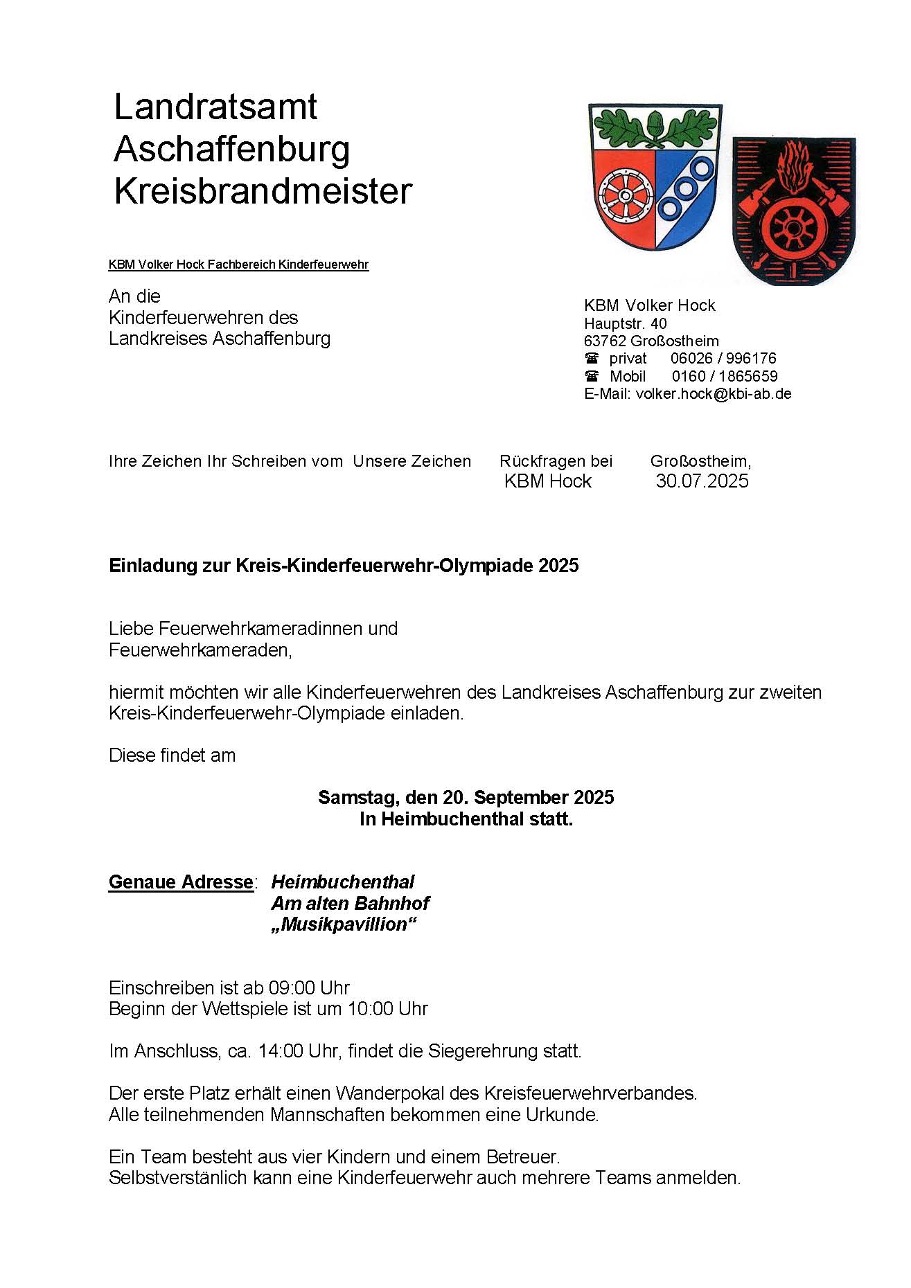 Einladung zur Kreis Kinderfeuerwehr Olympiade 2025 Seite 1