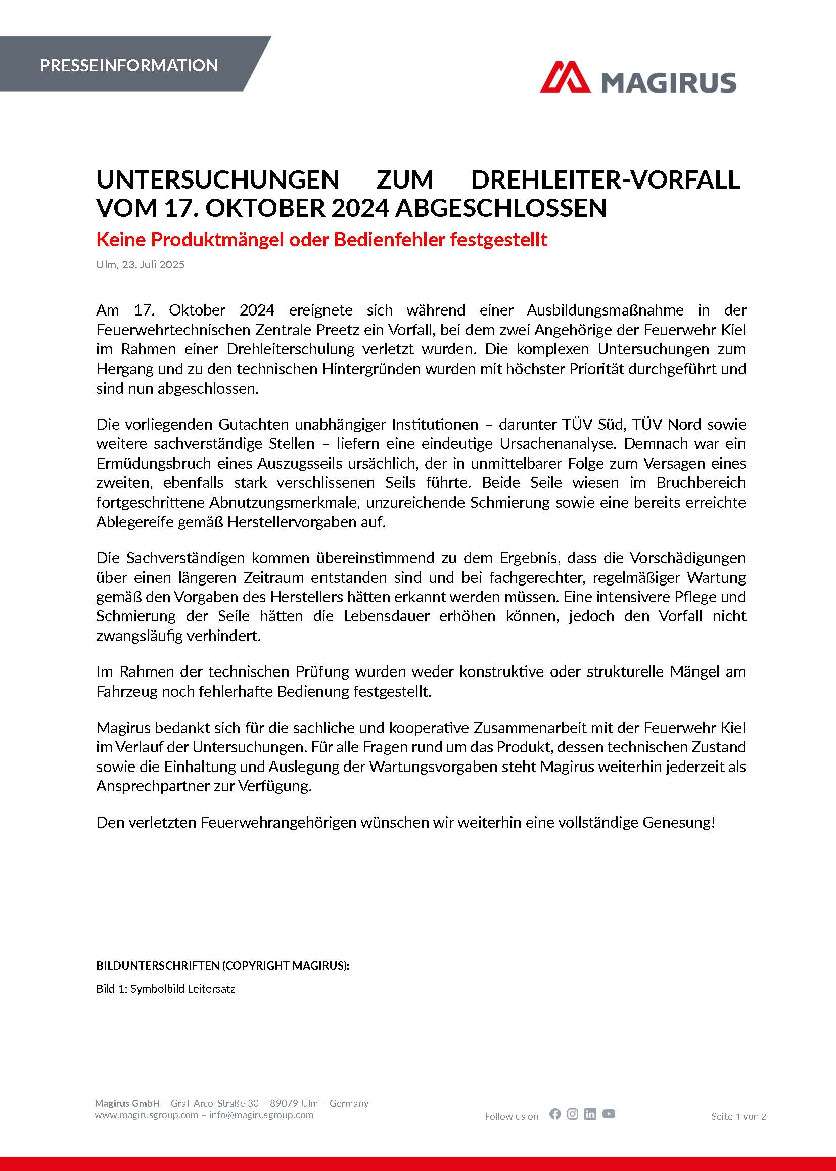 Magirus PR Abschlussbericht Drehleiter Vorfall Kiel 2025 07 30 DE Seite 1