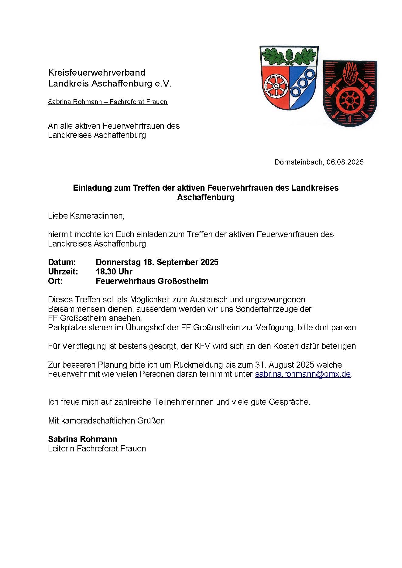 Einladung Treffen Feuerwehrfrauen
