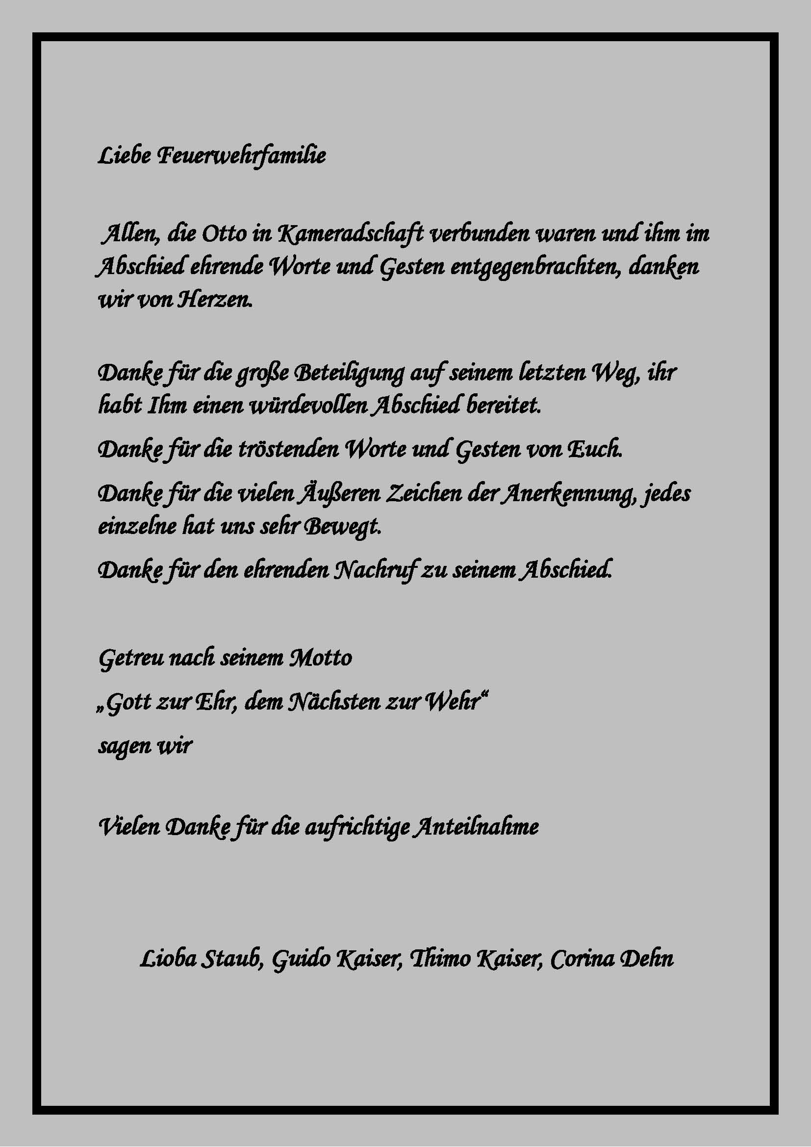 Danksagung Otto Kaiser