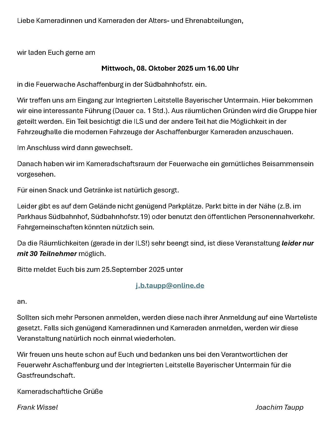 Einladung ILS FF AB