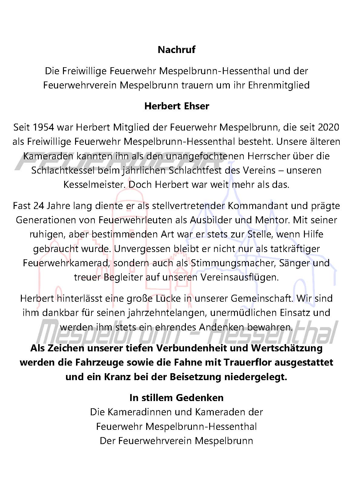 Nachruf Herbert Ehser