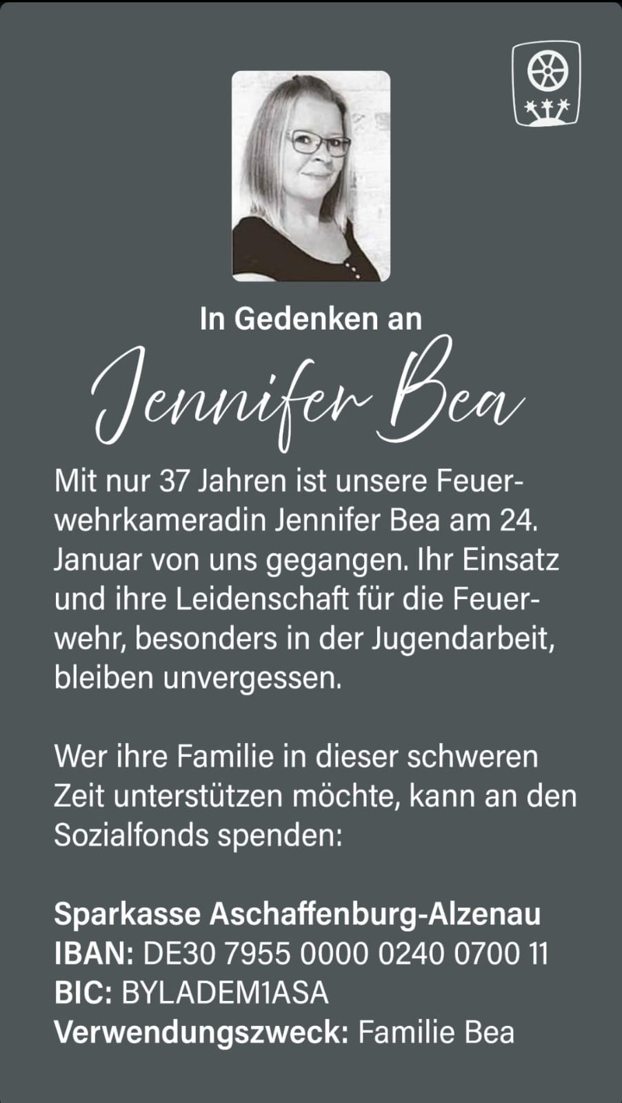 Spendenaufruf Jennifer Bea