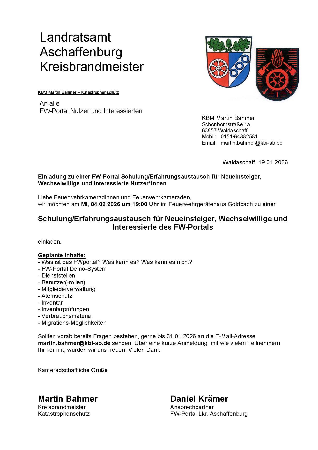20260119 Einladung FW Portal Schulung