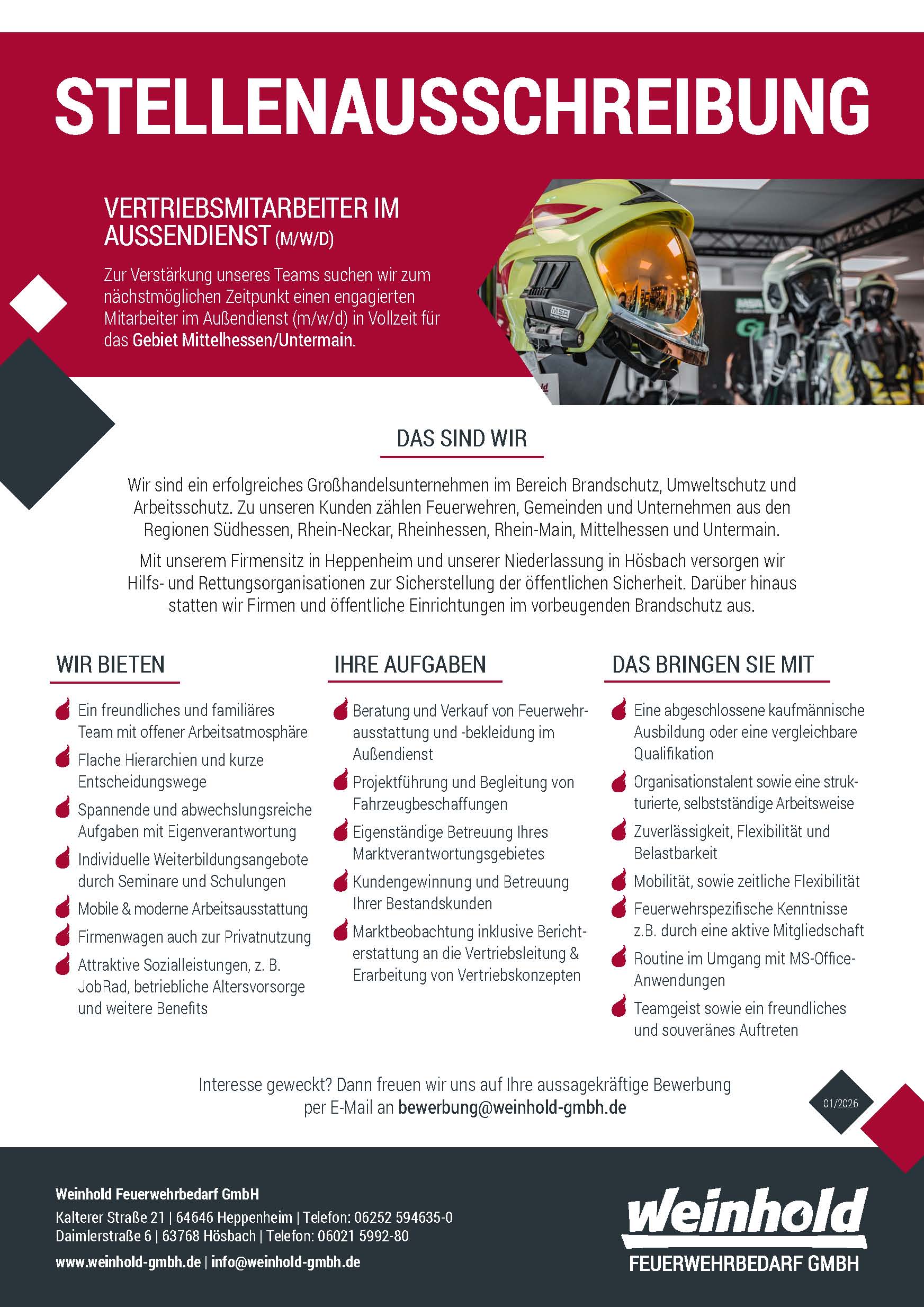 2026 Stellenausschreibung Außendienst Mittelhessen und Untermain