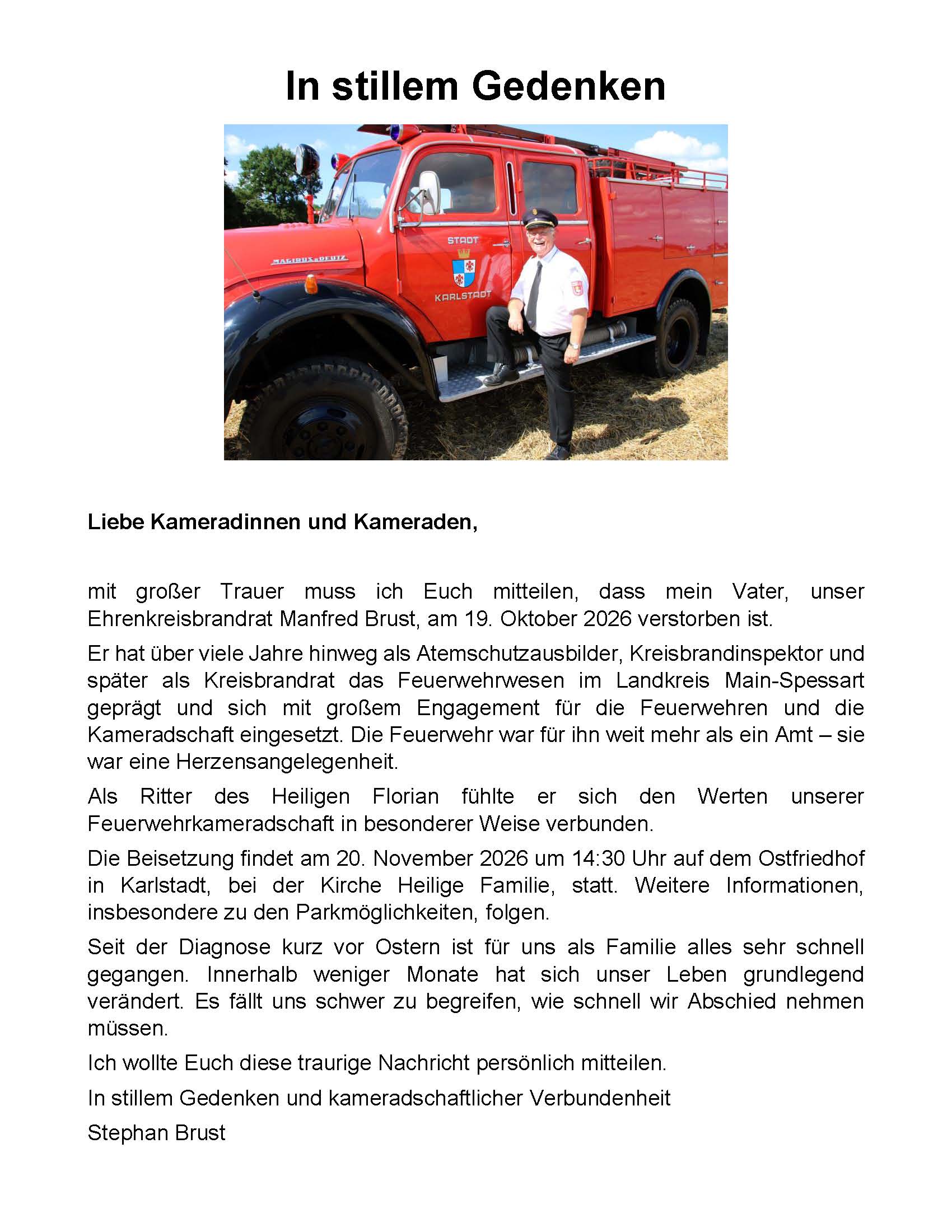 Trauermitteilung EKBR Manfred Brust