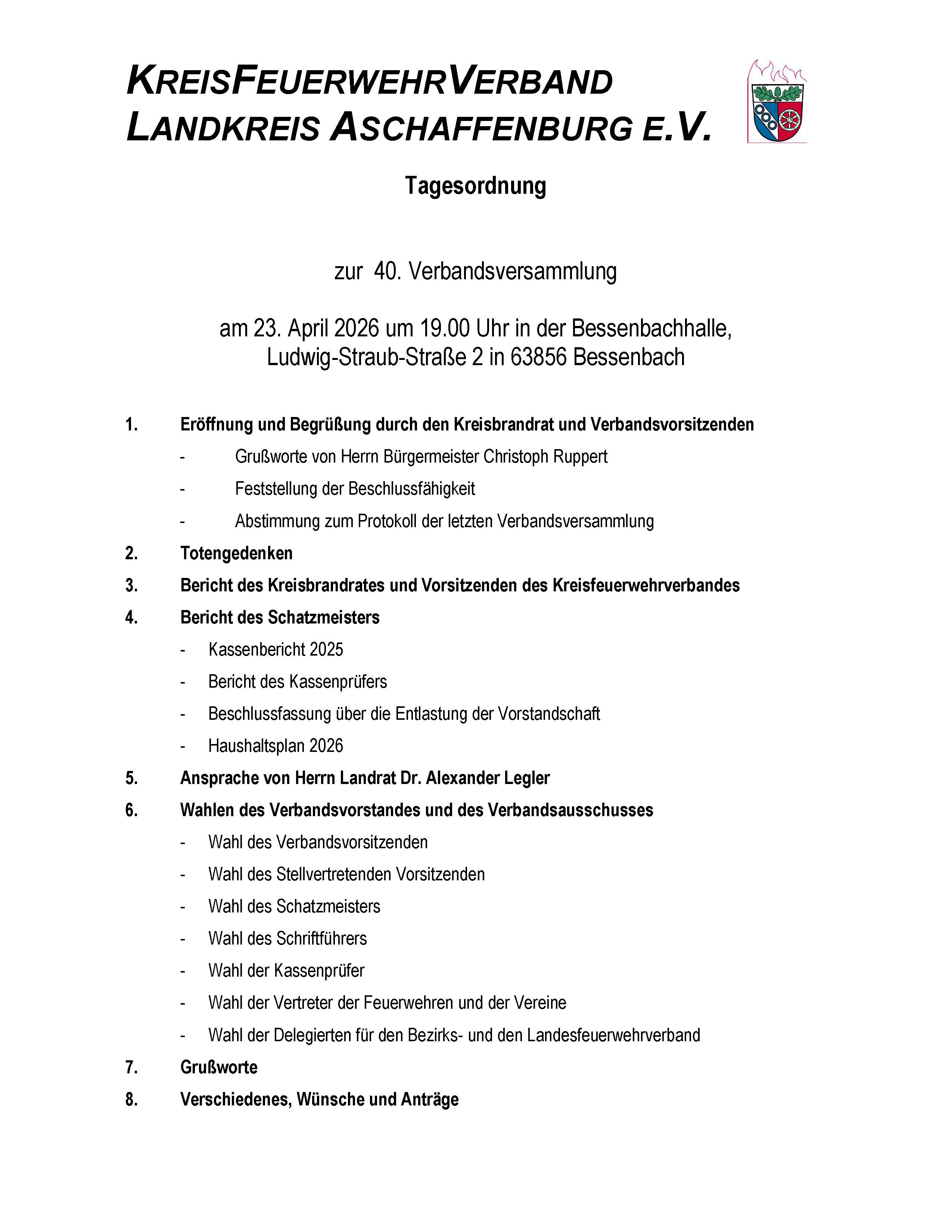 Tagesordnung Versammlung 2026